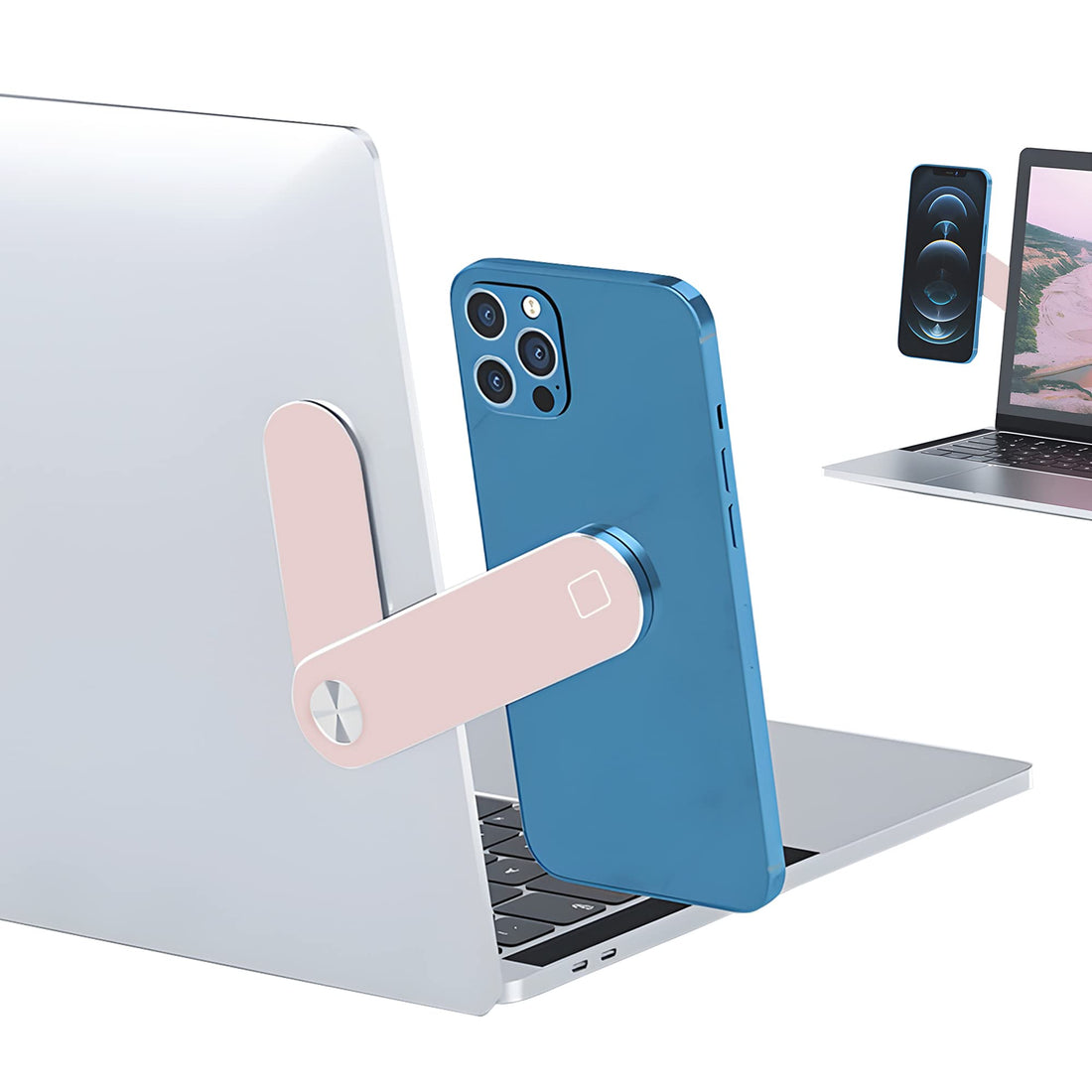 SV Adjustable Aluminum Alloy Magnetic Laptop Foldable Phone Holder Side Mount Clip Mobile Tablet Smartphone Dual Screen View with Rotating angle Multi-tasking (Pink)