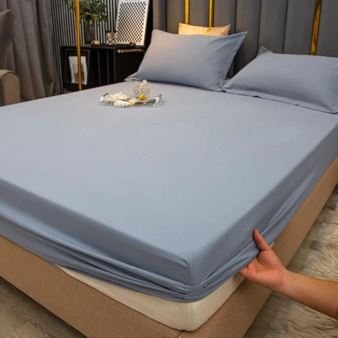 Plain Fitted Sheet Set for Hotels, Homes & Touristic Villages (Baby Blue, 160)