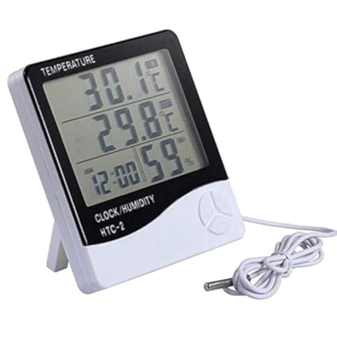 Digital LCD Temperature Thermometer Hygrometer Humidity Meter Clock (White, HTC-2)