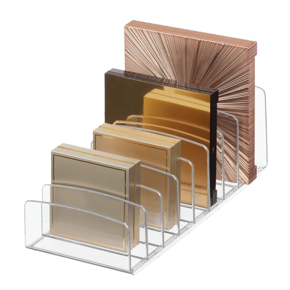 BEST MEDIA Acrylic Makeup Palette Organizer, BPA-Free Clear Cosmetic Storage with 9 Tiered Dividers, 23.5D x 10W x 8H CM, Durable Vanity and Bathroom Countertop Holder for Eyeshadow Blush and Powder