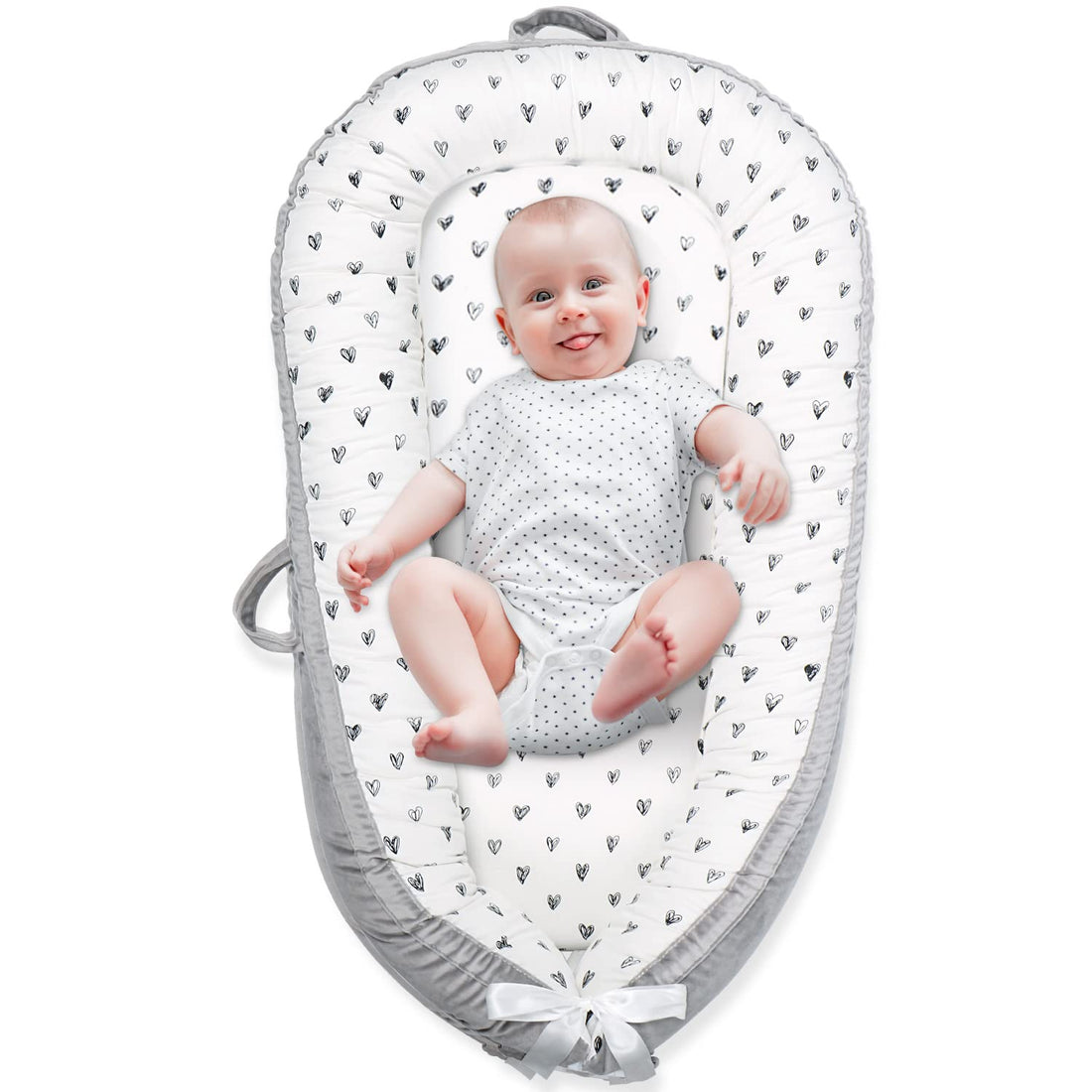 Moro Moro 3 Baby Lounger, Breathable Soft Cotton For Baby Sensitive Skin, Portable Infant Lounger Seat For Tummy Time, Newborn Essentials & Baby Shower Gifts (Heart)