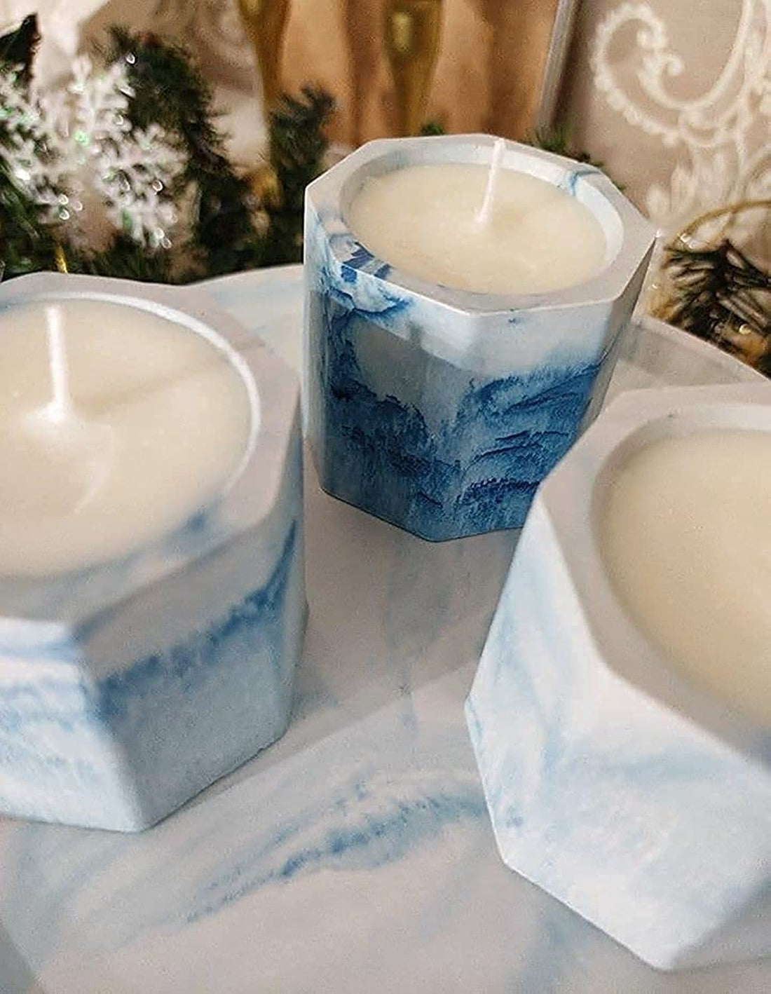 3 Candles with Concrete Modern Handmed (Pot Sky)