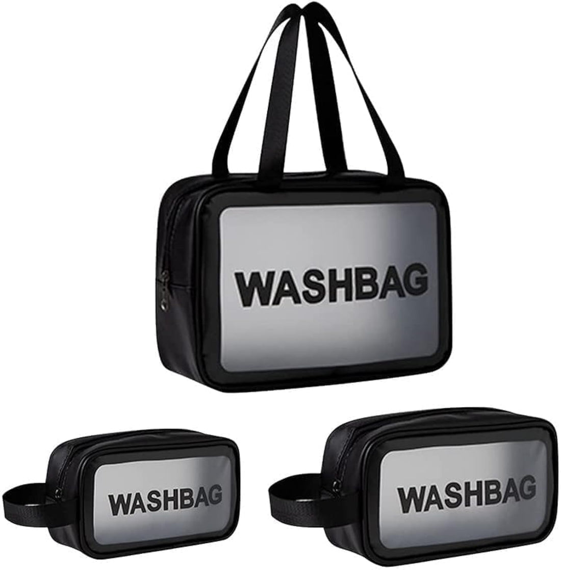 JUGTE Travel Toiletry Bag for Women Men Translucent Waterproof Travel Makeup Cosmetic Pouch Traveling Organizer for Wash Bag Cosmetic Accessories (3 PCS Set, Black)