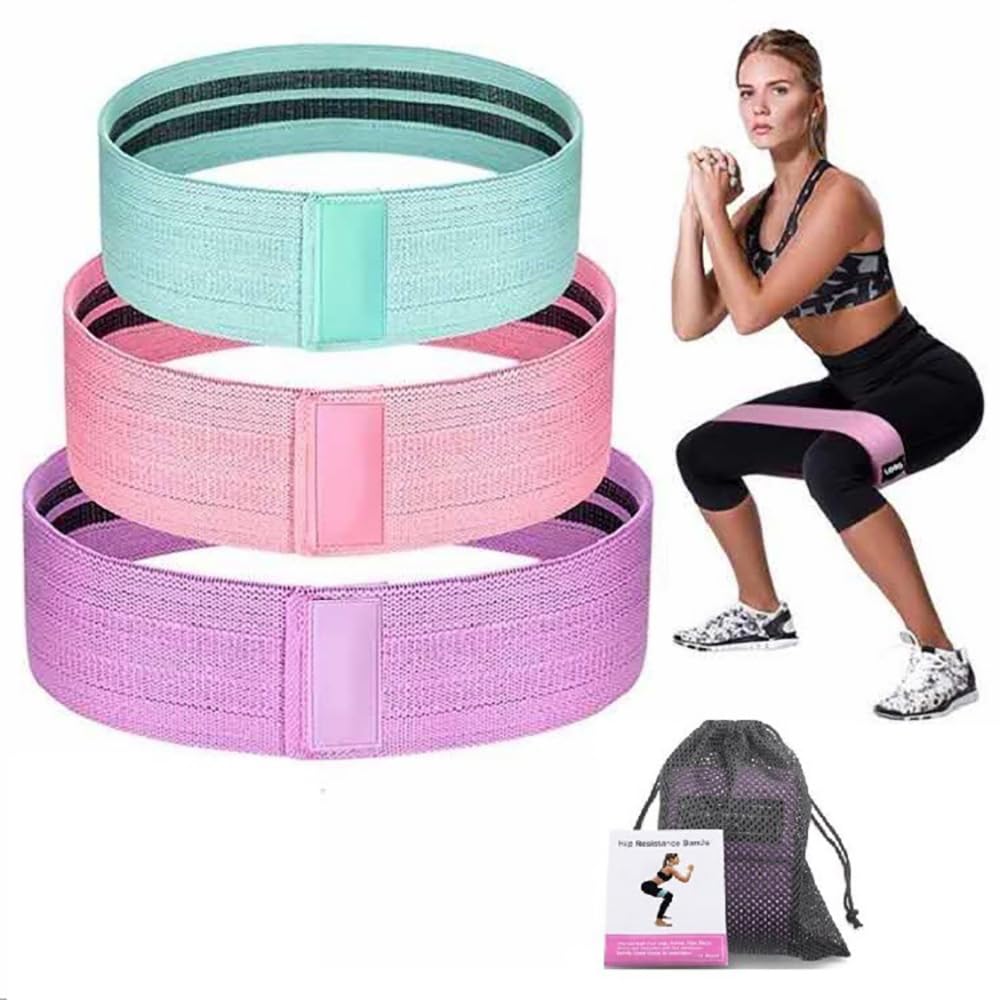 3pcs Fabric Resistance Bands for Working Out, 3 Level Non-Slip Booty Bands for Women and Men, Loop Exercise Bands Set for Leg and Glutes, Hip Elastic Bands for Home and Gym Fitness, Yoga, Pilates