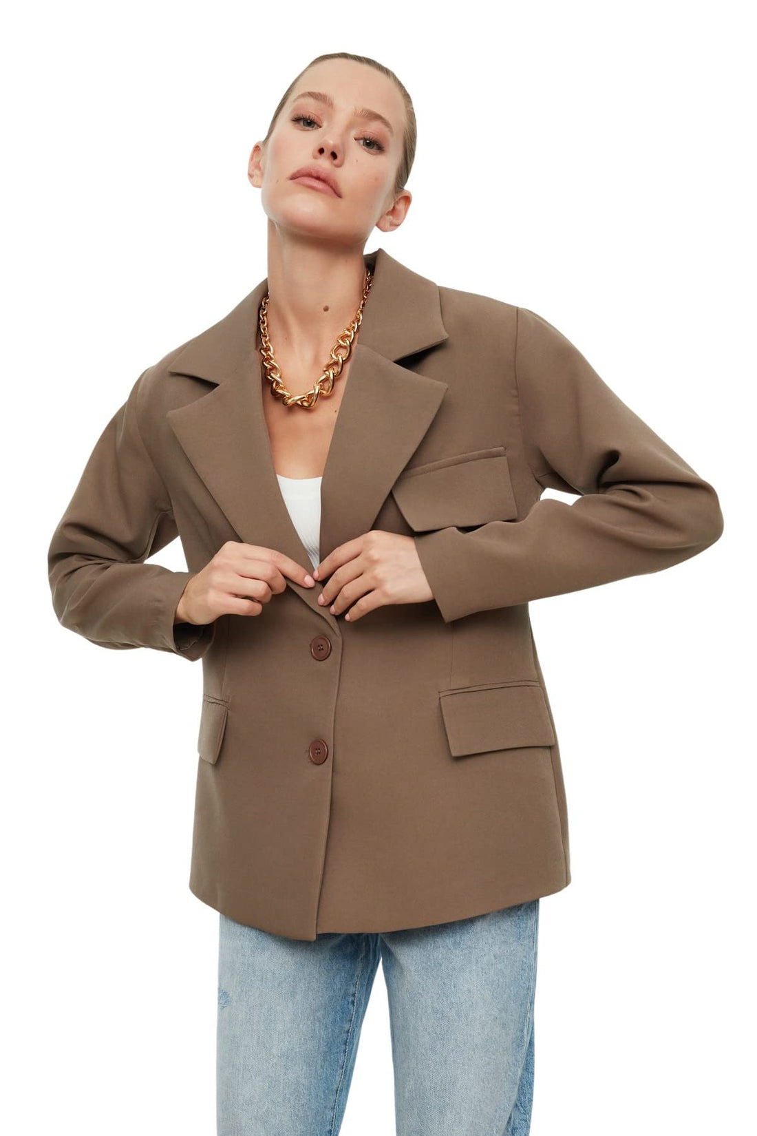 Trendyol Woman Oversize Lined Woven Blazer Jacket TWOSS22CE0077 Blazer jacket