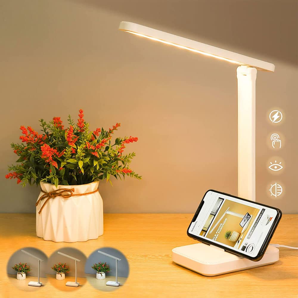 LinJie LED Desk Lamp, Touch Control with USB Charging - Bedside & Study Lamp