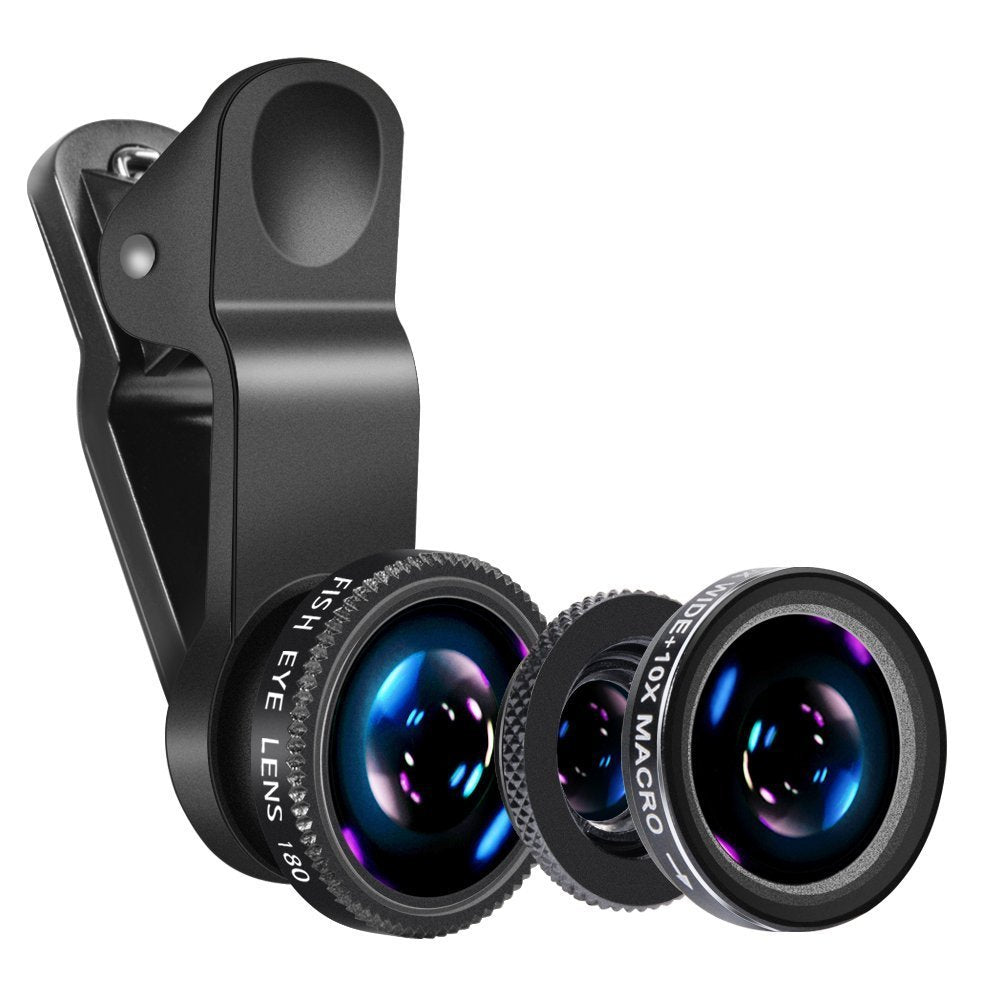 Universal Phone Camera Lens - LSVTR 3 in 1 Phone Lens Kit with 180 Degrees Fisheye Len + Super Wide Angle Lens + 10X Macro Lens for iPhone 7/6s Plus/6s/6/6 Plus Samsung iPad and Most Smartphones