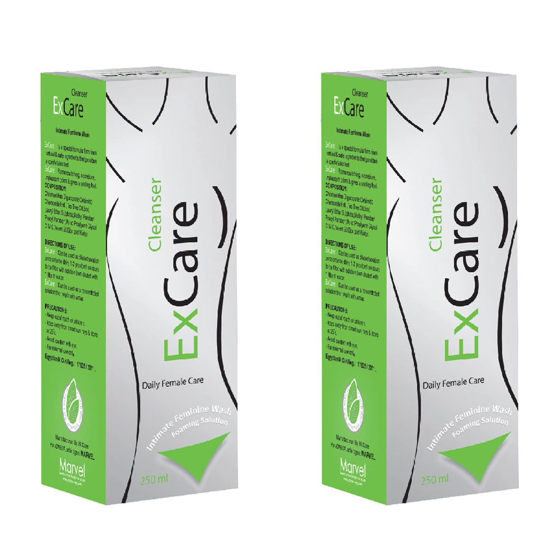 ExCare Vaginal Cleanser Daily Female Care, Intimate Feminine Wash Foaming Solution, Mint Scent, 250ml, 2 Packs, Sale 10%