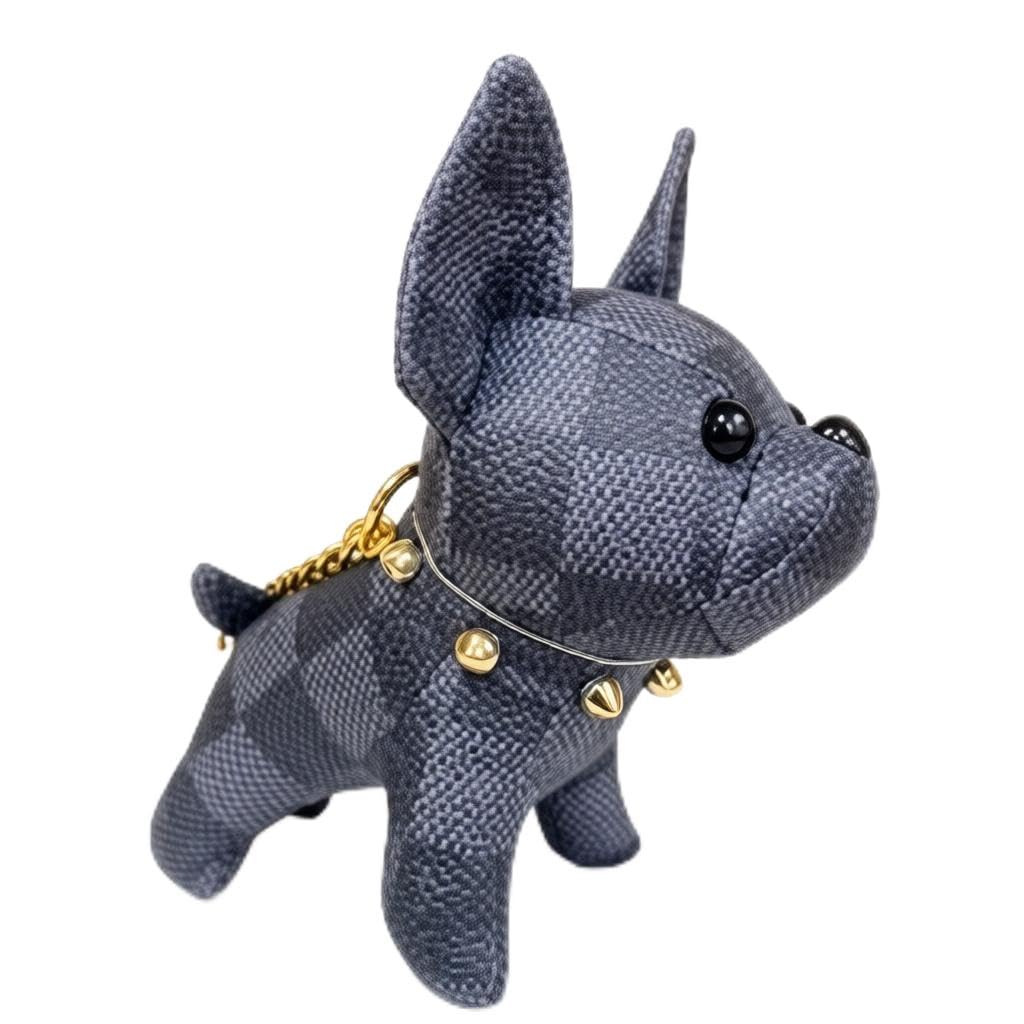 Plush Dog Charm - Soft cotton plush French Bulldog keychain with leather detailing, ideal for bags, keys, or as a trendy decorative accessory