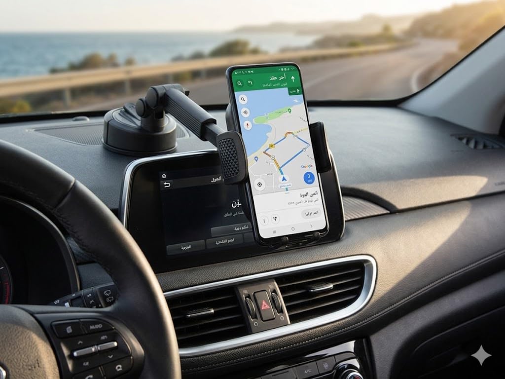 Car Phone Holder with 360-Degree Rotation, Long Adjustable Arm, Dashboard Suction Mount, Black
