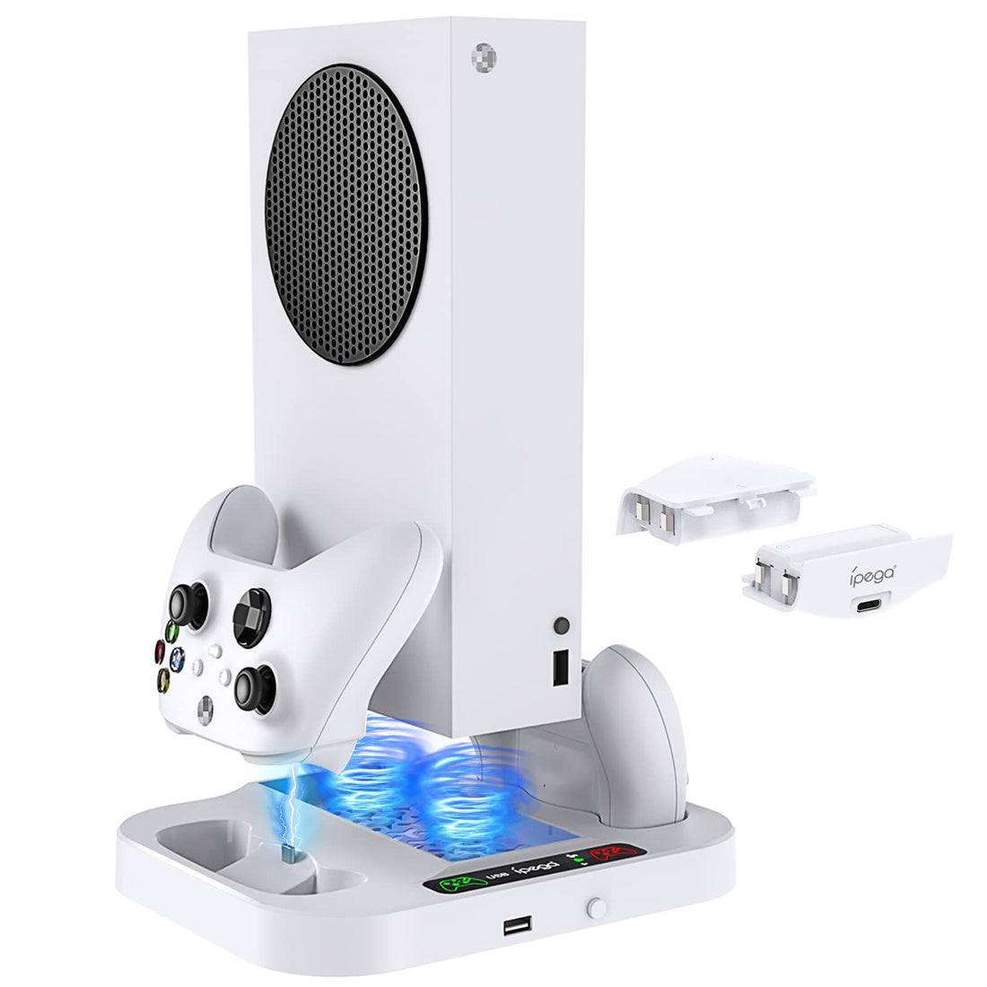 Charging Station for Xbox Series S with Cooling Fan, Multi-functional Charging Stand Dock Cooling Accessories for Xbox Series S with 2pcs 1400mAh Rechargeable Batteries and 3 Level Cooling Fan System