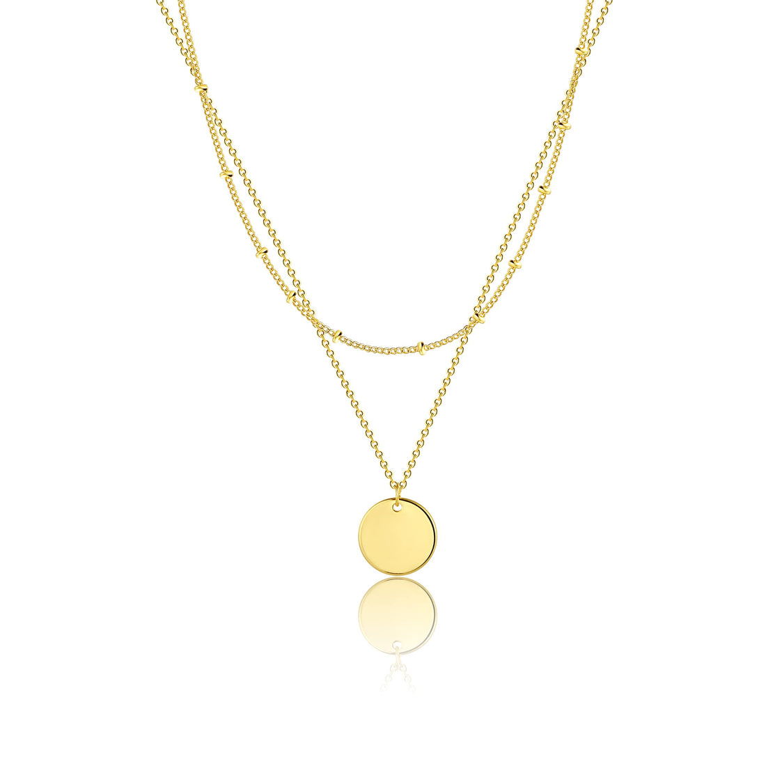 Dainty Layered Coin Necklaces for Women 14K Gold Plated Layering Circle Bar Pendant Necklace Coin Chain Choker Necklaces Minimalist Jewelry Gift, Brass, No Gemstone