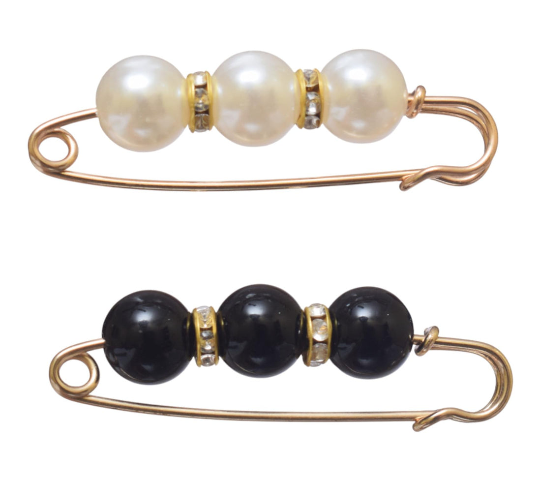 Daphne 2-Piece Brooch Pin Set - White Black