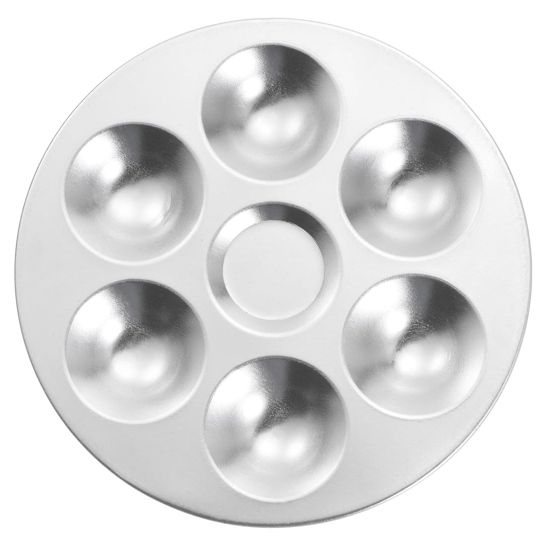 QUARKZMAN Aluminium Round 6-Well Paint Palette Tray, 5.4 Inches, Silver