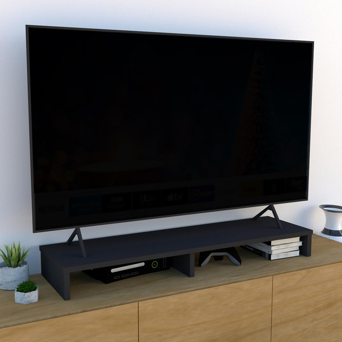 Henor FSC® Wooden TV Stand TV Monitor Lift 115 x 35 x 12 cm TV Stand Supports 90 kg Graphite