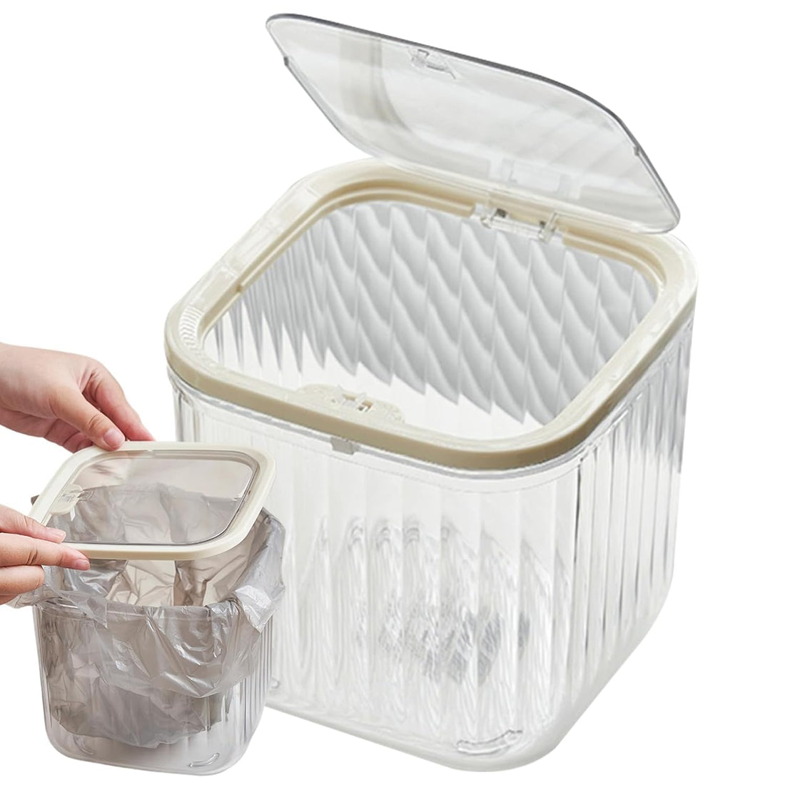 Small Touch Lid Trash Can 15x15x13 cm for Office Desk, Kitchen, Vanity, or Car – Stylish Mini Waste Bin, Easy Clean, Durable Plastic, Compact Organizer for Home and Travel