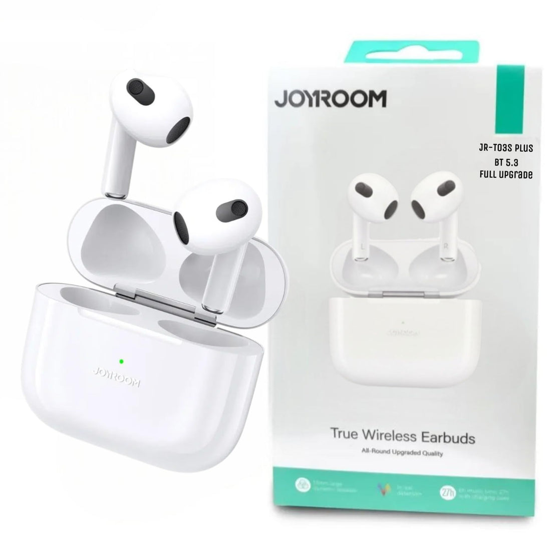 Generic JR-T03S Plus TWS Wireless Earbuds, Bluetooth 5.2, In-Ear True Premium Earbuds with Charging Case, White