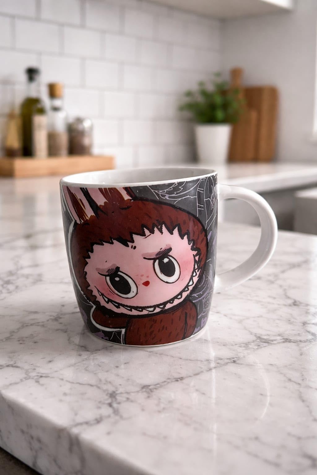Unique Cartoon Design Ceramic Mug - Eye-catching Art Hand Painted Coffee Tea Mug Large Capacity Perfect for Office and Home Unique Gift for Funky Art Lovers Multicolor