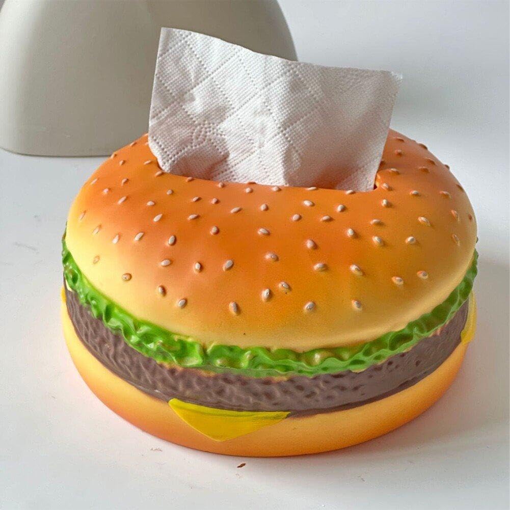 Modern Burger-Shaped Tissue Box for Kitchen and Dining Room Decor – Fun and Durable Napkin Holder for Restaurants, Cafes, and Homes – Easy to Clean Cute Food Design Organizer