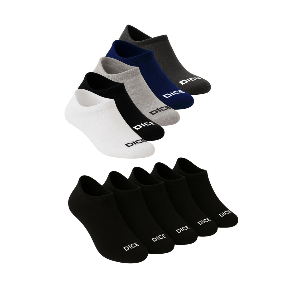 DICE Socket Socks, 10 Pairs, Athletic Low Cut Ankle Socks, Black and White
