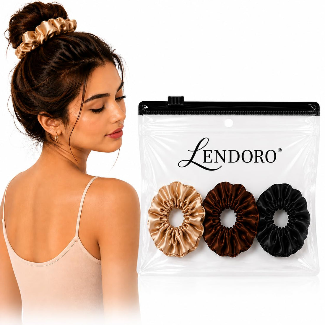 LENDORO Satin Scrunchies for Women, Non-slip Design, Elastic Hair Ties, Standard Size (3 Pieces)