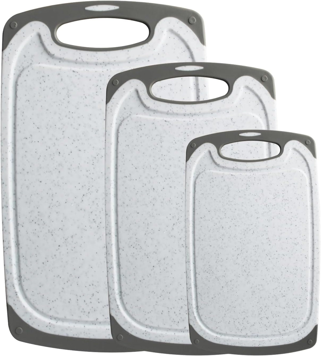 3-Piece Cutting Board Set – Small Medium Large Kitchen Boards BPA-Free Non-Slip Dishwasher Safe with Handle for Vegetables Meats Food Prep (white)