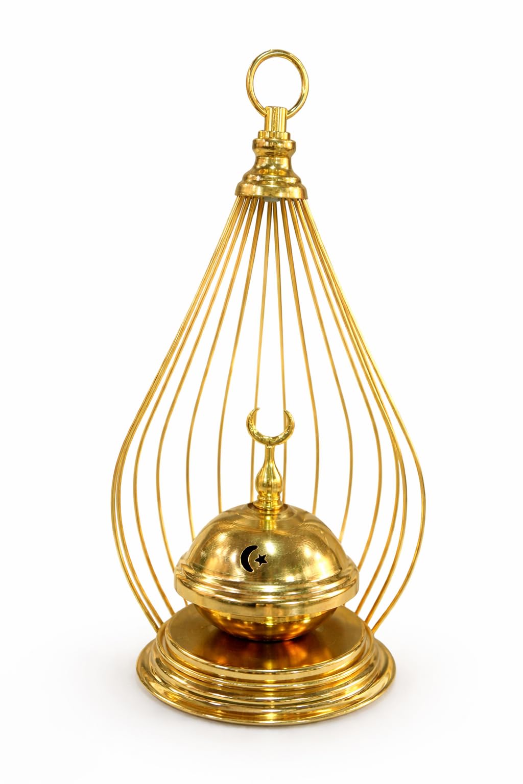 Generic, Decorative Incense Burner, Gold, Metal Wire Cage Design, Teardrop Shape, Islamic Ramadan Theme, with Crescent Moon Detail