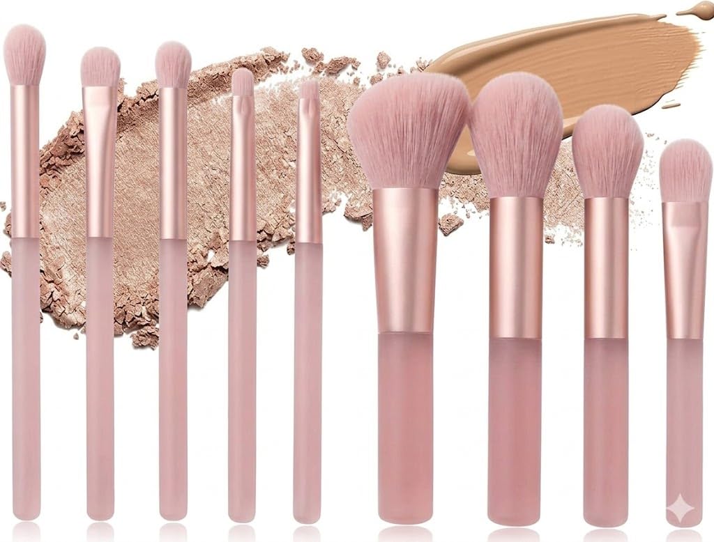 9Pcs Synthetic HairMakeup Brushes Set Travel Brush Set Full Face Cosmetic Brush Set Set-WHITE Brush Set-PINK OR PURPLE
