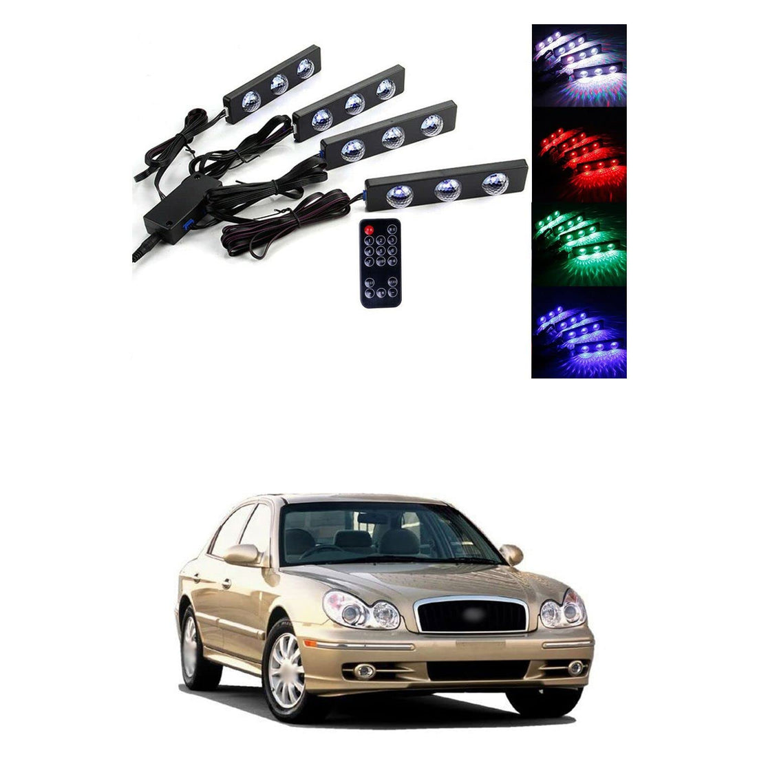 Car Interior LED Lights Under Dashboard Atmosphere Light 7 Color Starry Light with Wireless Remote (Set of 4pc) Compatible with S-onata