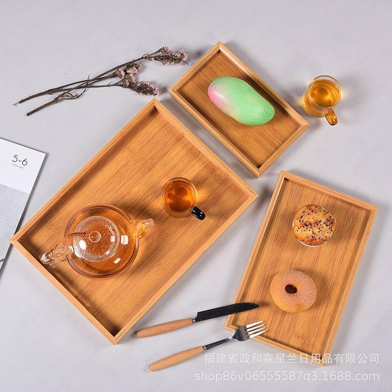 Rectangular Wooden Serving Tray Set of 3, Nesting MDF Trays for Coffee, Snacks & Home Decor, Lightweight Practical Kitchen Serving Trays for Home & Dining, Beige