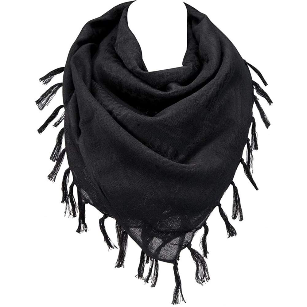 JAZZEEL A Black Cotton Desert Tactical Scarf and Military Keffiyeh - A Large Versatile Arab Wrap and Face Mask for Head and Neck Protection - Black