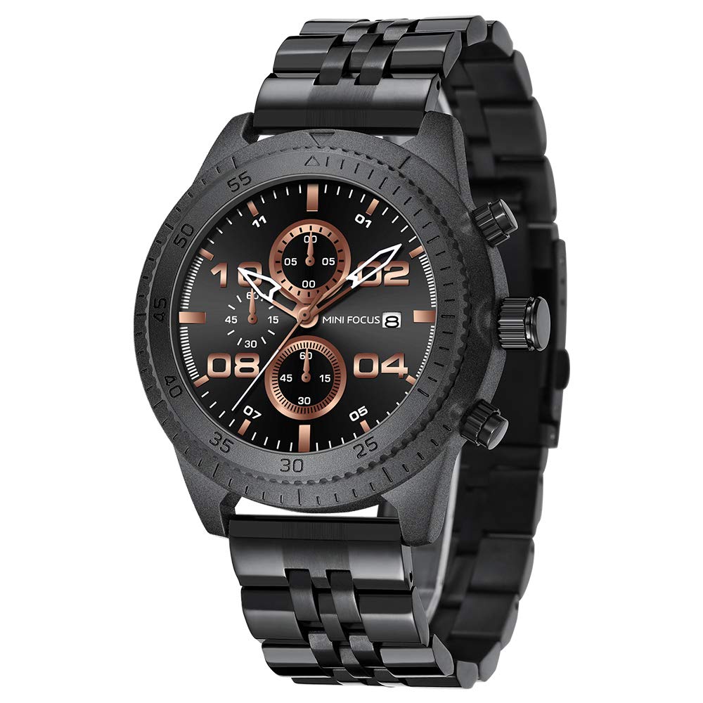Mini Focus Men's Stainless Steel Strap Watches Waterproof Chronograph Quartz Watch Luxury Sports Wristwatch for Men