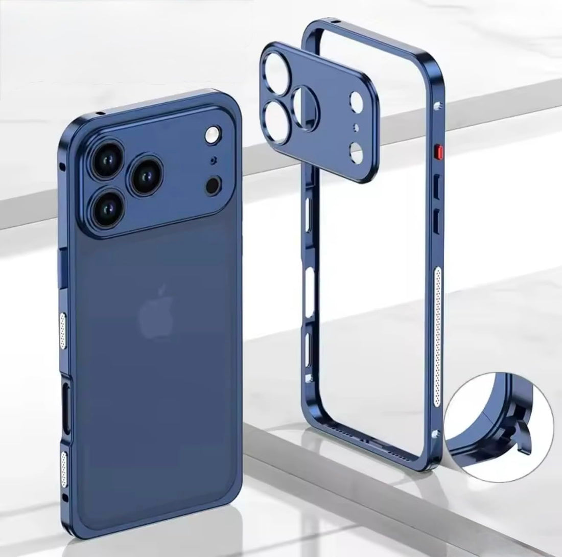 Fekra Premium Chubbycase - Ultra-Thin Metal Frame Heat Dissipation Case with Lens Protector for iPhone 17 Pro, Shockproof Phone Case with Detachable Metal Lens Cover iPhone 17 Pro (Blue)