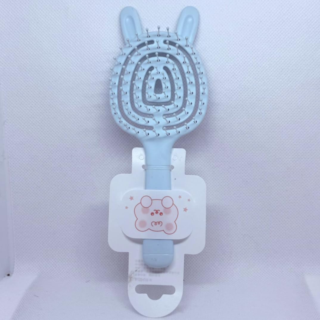 Detangling Hair Brush for Kids & Adults – No Pulling, Soft Flexible Bristles, Anti-Frizz, Easy Knot Removal, Double Ear Grip, Suitable for Curly, Wavy & Straight Hair – 4 Colors (Blue)