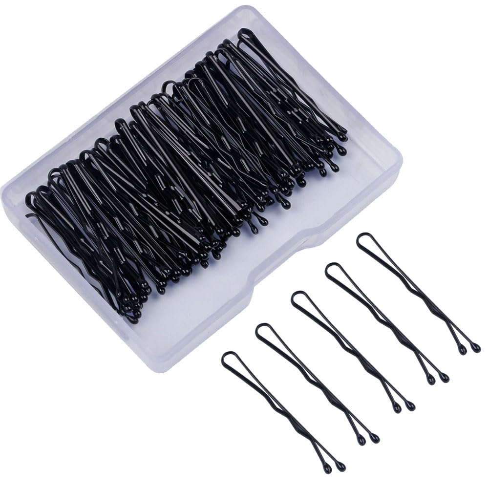 ccHuDE 300 Pcs 3.5 cm Mini Bobby Pins Small Bun Hairpins Metal Hair Pins Small Hair Clips Non Slip Hair Bun Pins with Clear Box for Kids Black