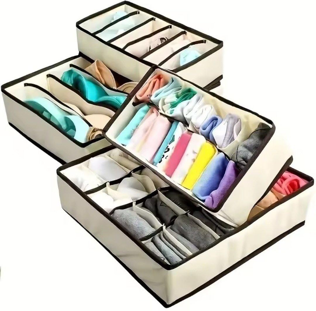 Clothing Storage 4 Reusable Folding Organizers for Underwear, Bras, Socks, Ties, and Belts, Perfect for Tidy Drawers and Efficient Under-Bed Organization (white)