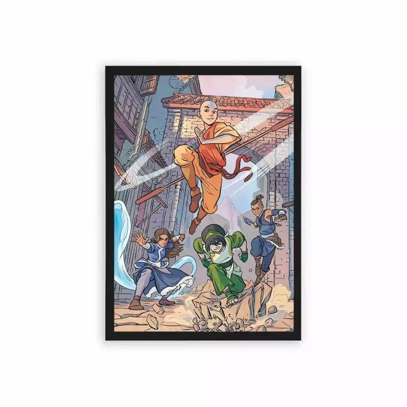 Spark Store | Fantasy Art Print Frame | Airbending City Design | Perfect For Bedroom, Living Room, Gaming Setup 30x40 x2 CM Black
