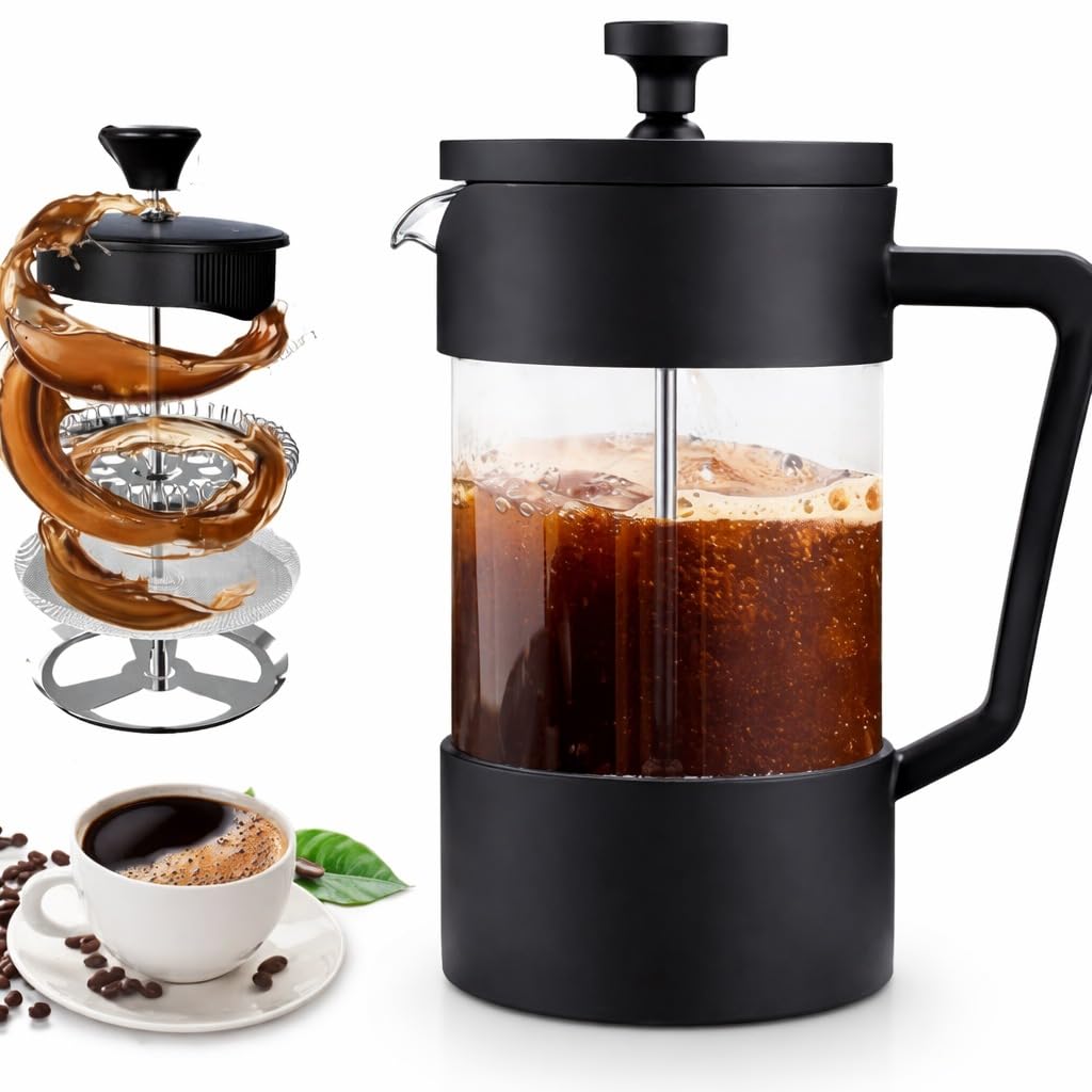 OVA French Press Coffee Maker, Heat-Resistant Glass Coffee & Tea Maker with Ergonomic Handle, Manual Coffee Brewer for Home & Office.