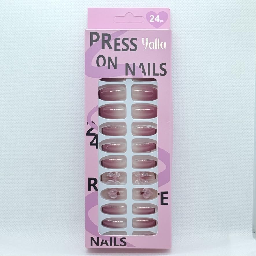 Press On Nails Almond Shape Professional Nail Art – 8 Colors & Designs, Salon Finish Luxury Fake Nails for Women (Purple Ombre)
