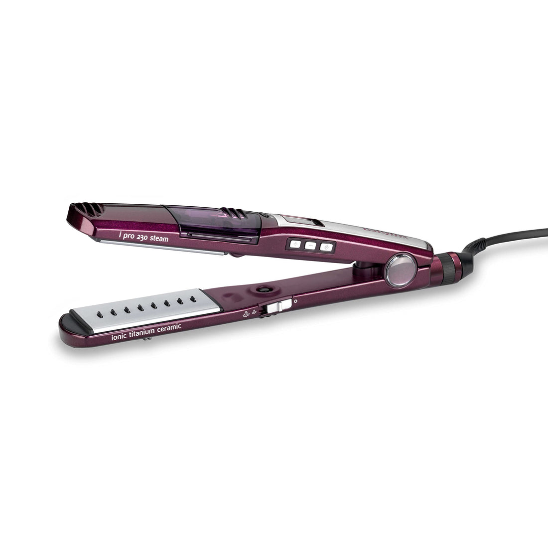BaByliss Paris IPro 230 Hair Straightener - Titanium Ceramic Wet and Dry Styling with 5 Adjustable Heat Settings (170°C to 230°C), Enhanced Hair Hydration, Professional Salon Results, Purple - ST395E