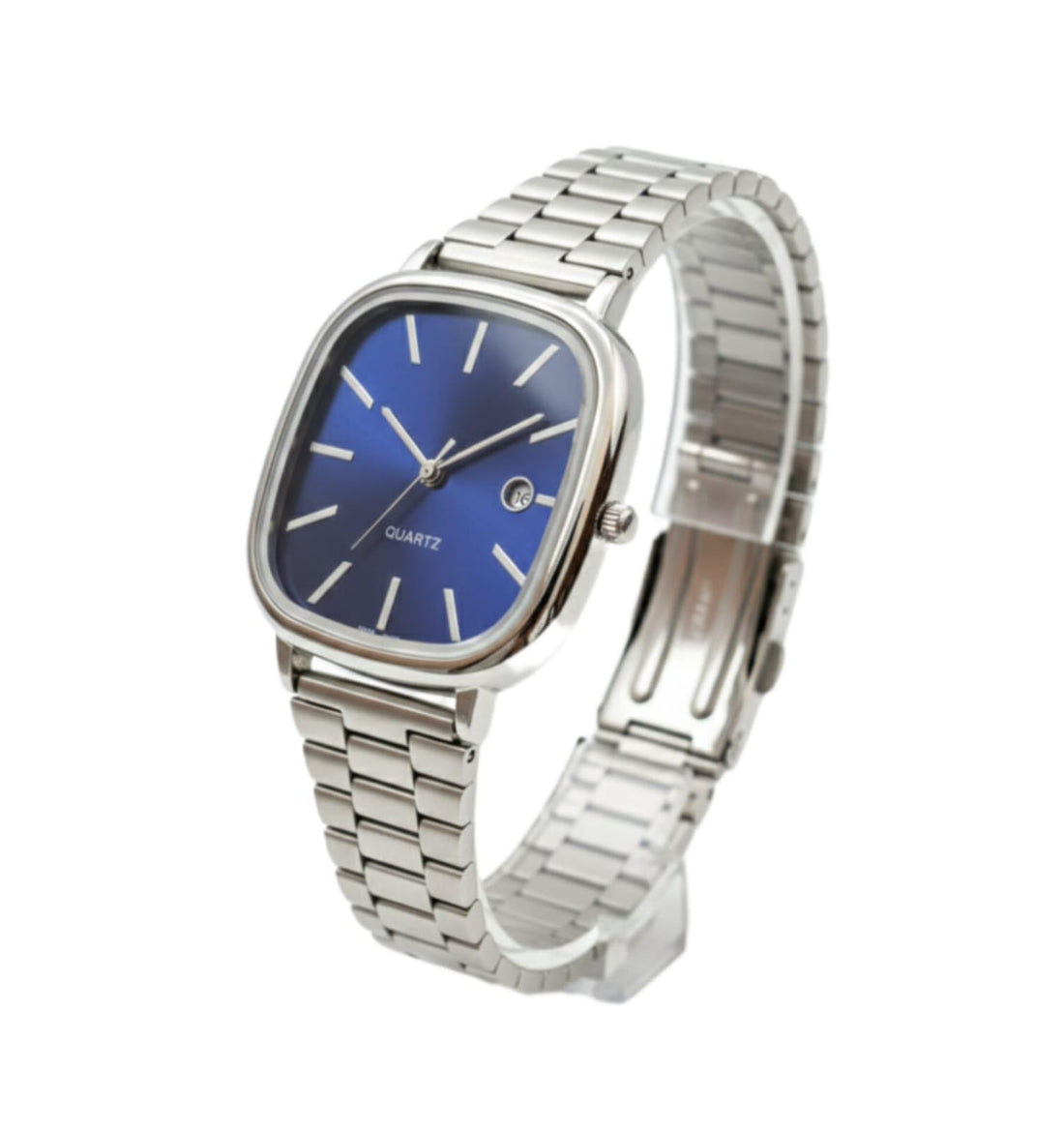 Men's Classic Square Bezel Colorful Dial Stainless Steel Band Quartz Watch with Date Fashion Dress Casual Wristwatch