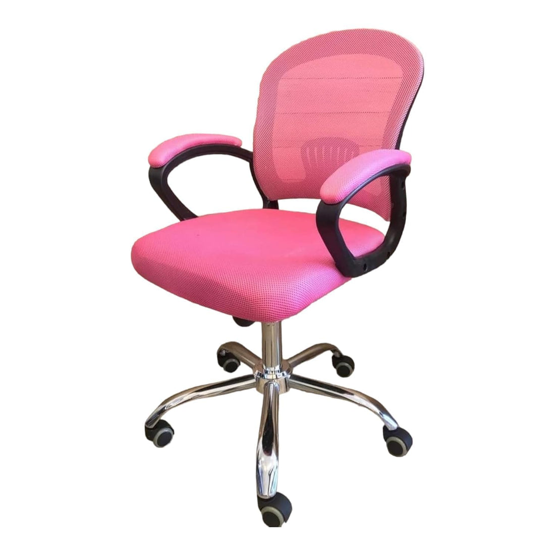 Executive Swivel High Chair with Adjustable Headrest Mesh Back and Strong Metal Star - Dream Desk (Medium Chair, Pink)