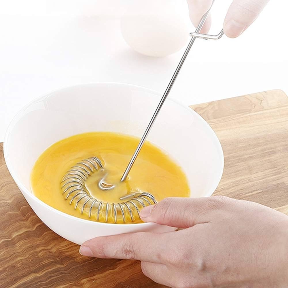 Downtown Multi-Purpose Spring Coil Egg Beater and Milk Whipper, Professional Stir Bar for Baking, Stainless Steel Manual Whisk for Frothing Milk, Beating Eggs and Liquid Mixing Tasks