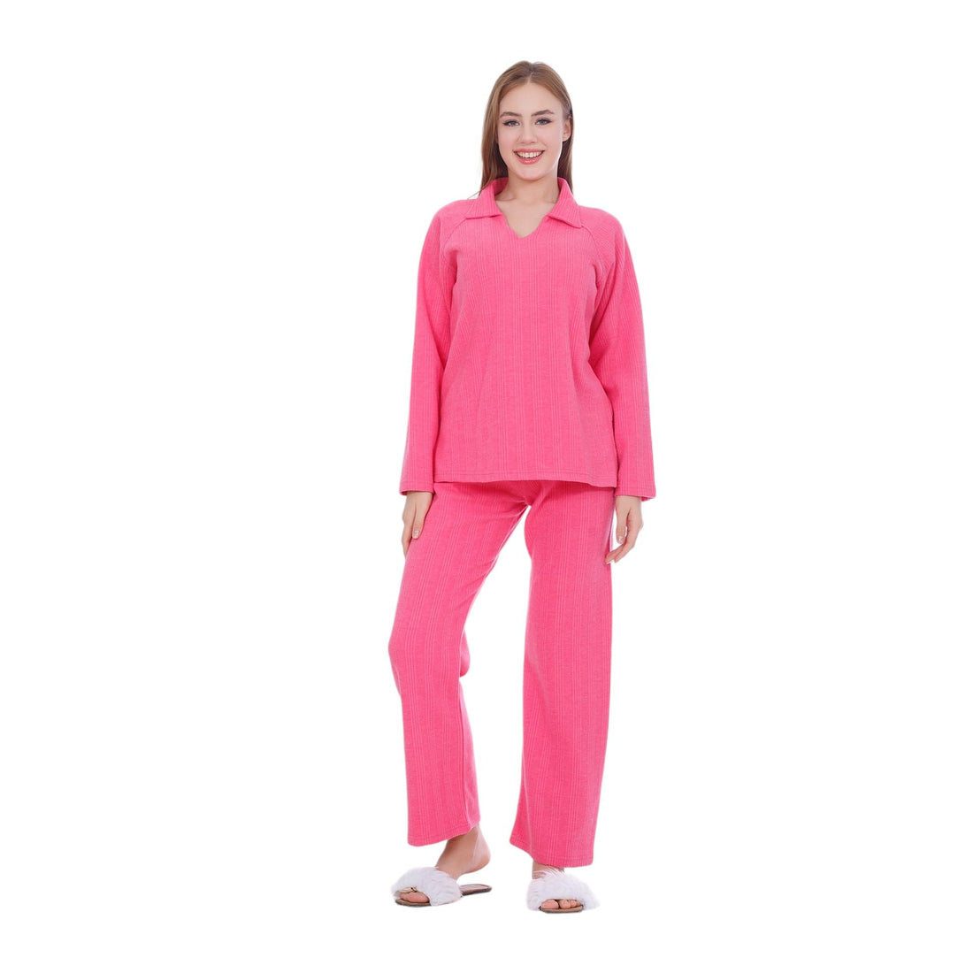 Zecotex Winter Design Cotton Pajamas for Women/V-Neck Pajama with Blouse & Pants/Cashmere Material Long Sleeves/Winter Pajama 2 Piece Set/Comfortable and Durable Home Wear