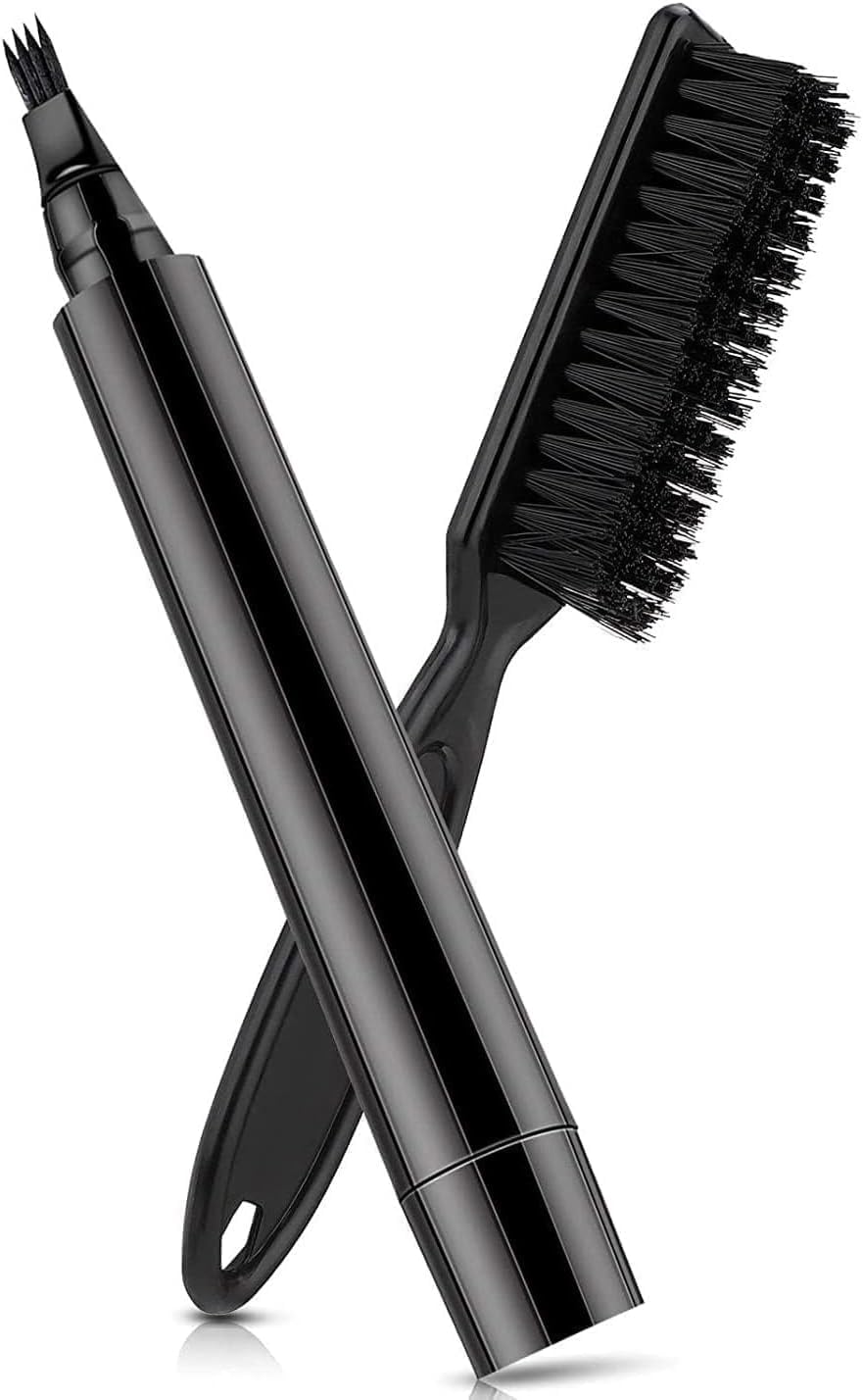 Beard Filler Pen for Men, Waterproof and Sweatproof Beard Filler Pen with 4 Heads Moustache and Beard Brush, Cover Gaps and Stains, Natural Hair Shaping, Durable Personal Care Tool Black