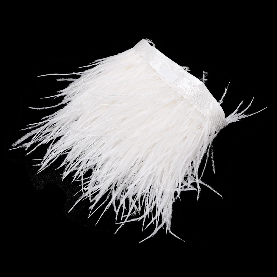 JAZZEEL White Ostrich Feather Fringe Trim, 1.8m Soft Ribbon with 10-12cm Feathers for Dress Sewing, Craft Clothing, Wedding Decoration, Costume Design, and DIY Projects