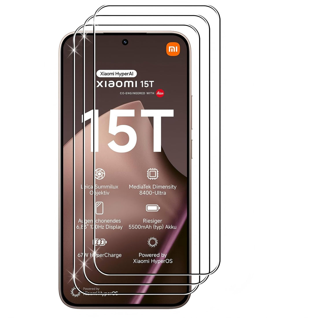 for Xiaomi 15T/15T Pro tempered glass with protective film, 3 pieces tempered protection glass, 9H hardness tempered anti-scratch HD glass film