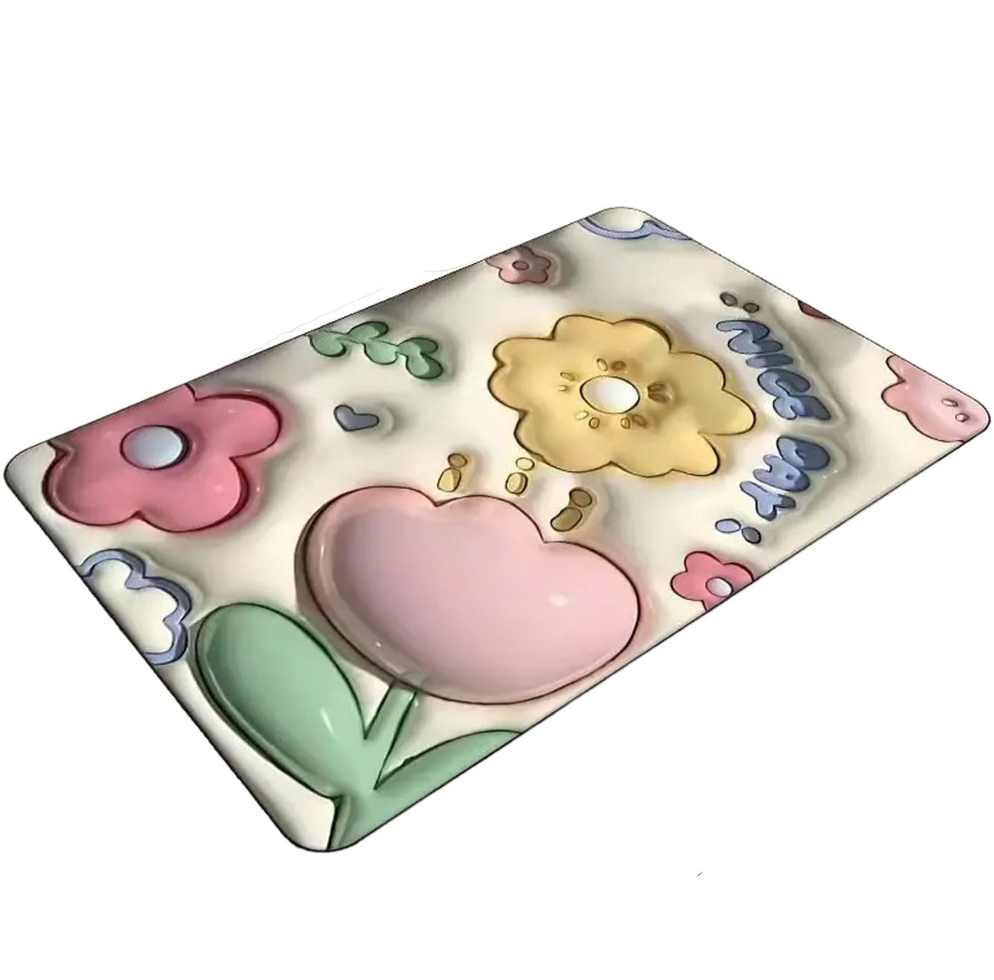 3D Visual Anti-Slip Super Absorbent Floor Mat Diatomaceous Earth Bath Mat with 3D Cartoon Printed Design, Easy to Clean, Fast Drying, Soft Diatom Mud Door mat for Entrance &Bathroom