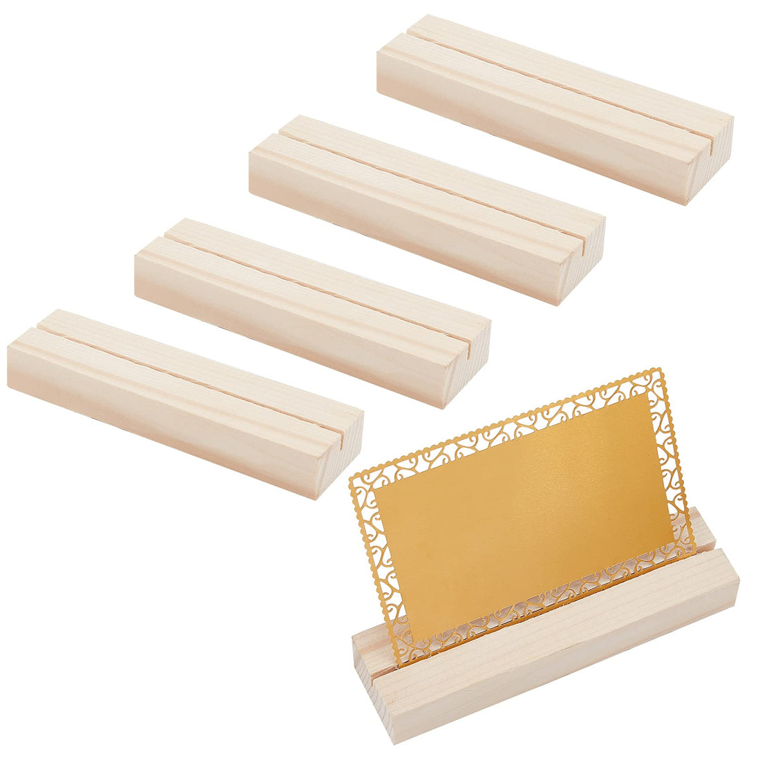 GORGECRAFT 10PCS Wood Place Card Holders Wooden Table Number Stands Name Card Holder Display Stands for Retail Shop Wedding Dinner Party, Events Decoration, Retail Shop (3.92”x 0.57”x 1.04”)