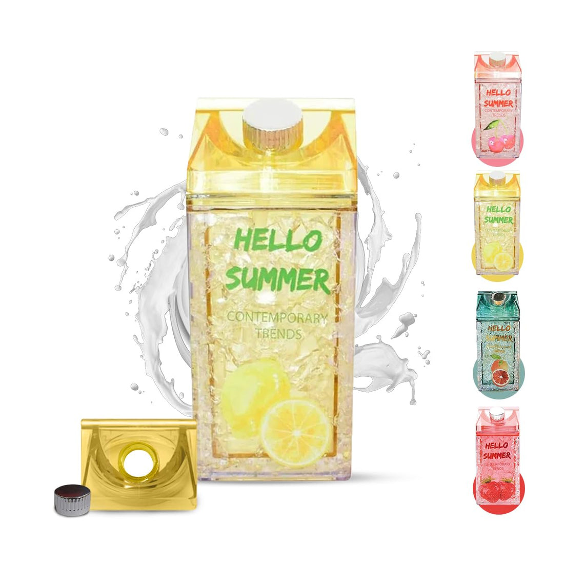hanso Sports Water Bottle Milk Water Ice Bottle, Cute Kids Water Bottle, Iced Cold Drink Ice Cup with Leak Proof Lids and Straw, BPA Free Ice Cup, For Outdoor Travel Home School (400ml) (Yellow)